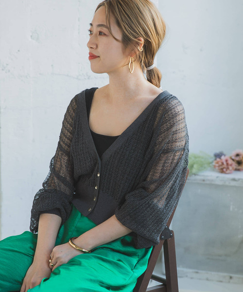 ITEMS URBANRESEARCH（アイテムズ アーバンリサーチ）の「柄編みショートカーディガン（カーディガン/ボレロ・レディース・チャコールグレー/ブルー/ベージュ・FREE）」の22枚目の写真