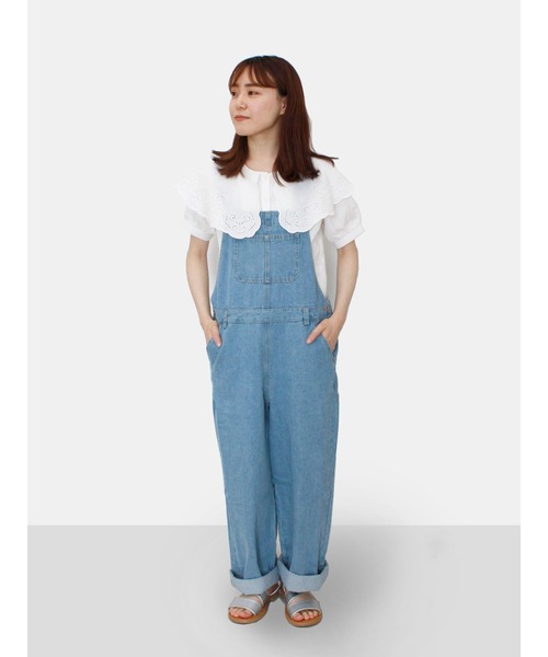 ehka sopo（エヘカソポ）の「【QR】オーバーオール（サロペット/オーバーオール・レディース・ピンク/サックスブルー/オフホワイト・ﾌﾘ-）」の2枚目の写真