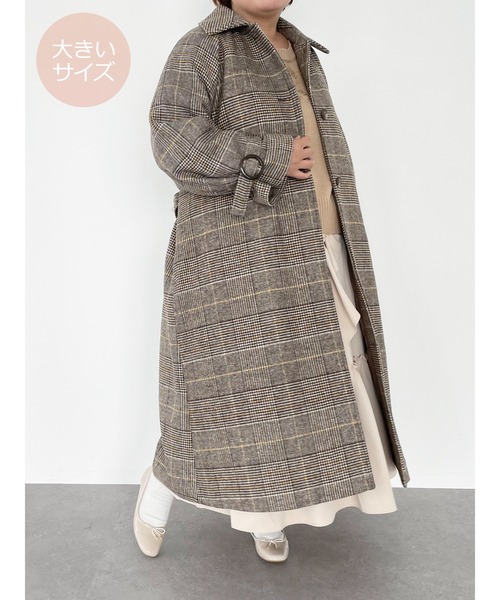 SLURR（スラ―）の「【大きいサイズ】4Wayステンカラーコート(チェック)（ステンカラーコート・レディース・チェック・L）」の2枚目の写真