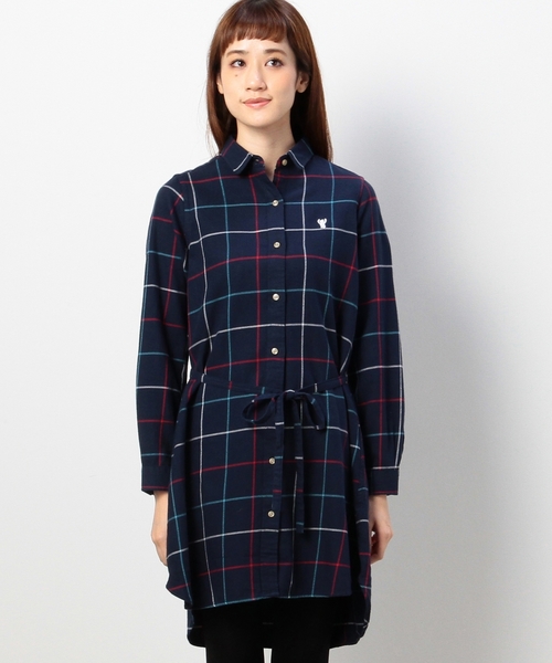 coen（コーエン）の「ビッグタッターソールネルシャツワンピース（シャツワンピース・レディース・オフホワイト/ネイビー・MEDIUM/LARGE）」の4枚目の写真