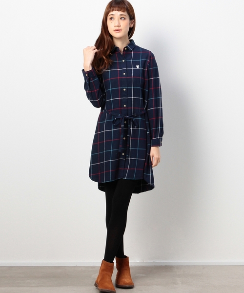 coen（コーエン）の「ビッグタッターソールネルシャツワンピース（シャツワンピース・レディース・オフホワイト/ネイビー・MEDIUM/LARGE）」の6枚目の写真