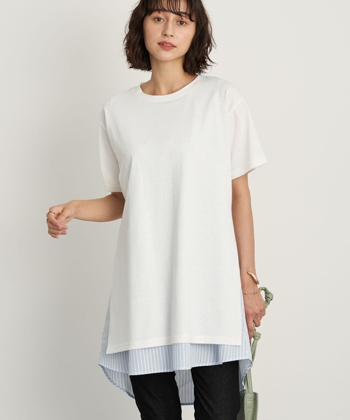 earth music&ecology（アースミュージックアンドエコロジー）の「SET2点スリットカットチュニック+スリーブレスチュニック ＊（チュニック・レディース・ミント/ブラック/ベージュ/オフホワイト・FREE）」の2枚目の写真