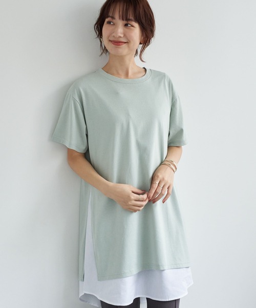 earth music&ecology（アースミュージックアンドエコロジー）の「SET2点スリットカットチュニック+スリーブレスチュニック ＊（チュニック・レディース・ミント/ブラック/ベージュ/オフホワイト・FREE）」の4枚目の写真