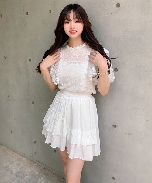 titty＆Co. PETIT by poyo（ティティーアンドコープティバイポヨ）の「【titty&Co.PETIT by POYO】フラワーレースレイヤードブラウス（シャツ/ブラウス・レディース・オフホワイト/ブラック・FREE）」の6枚目の写真