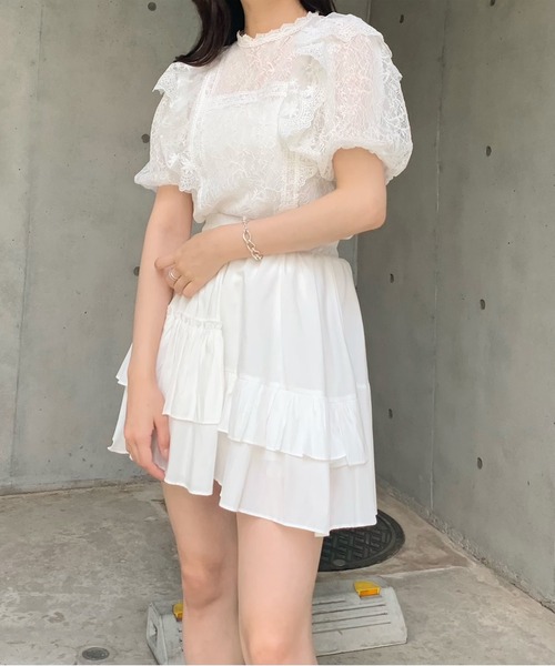 titty＆Co. PETIT by poyo（ティティーアンドコープティバイポヨ）の「【titty&Co.PETIT by POYO】フラワーレースレイヤードブラウス（シャツ/ブラウス・レディース・オフホワイト/ブラック・FREE）」の10枚目の写真