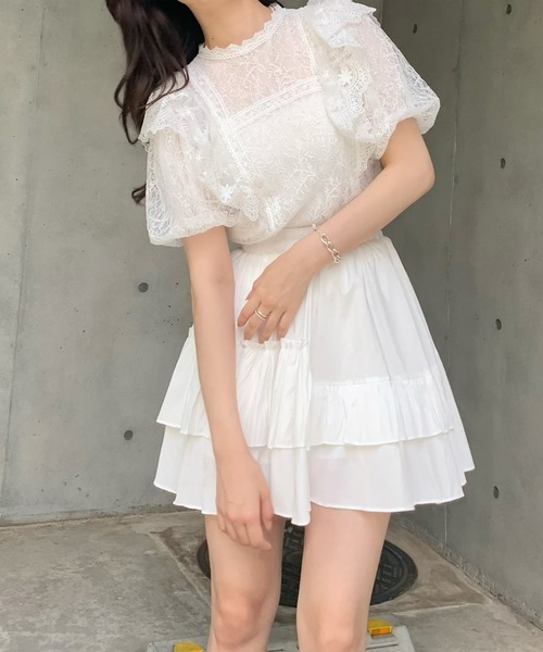 titty＆Co. PETIT by poyo（ティティーアンドコープティバイポヨ）の「【titty&Co.PETIT by POYO】フラワーレースレイヤードブラウス（シャツ/ブラウス・レディース・オフホワイト/ブラック・FREE）」の9枚目の写真