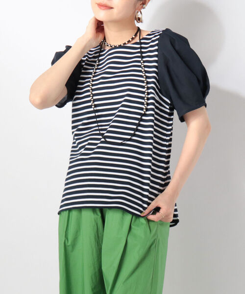 NOLLEY’S(ノーリーズ)の「袖布帛プルオーバーカットソー(Tシャツ/カットソー・レディース・ブラック/ベージュ/ブルー系その他7・38/36)」の3枚目の写真