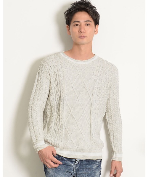 GOSTAR DE FUGA（ゴスタール ジフーガ）の「『GOSTAR DE FUGA』ケーブルラインプルオーバー長袖ニット（ニット/セーター・メンズ・ネイビー/グレー系その他・M/L）」の2枚目の写真