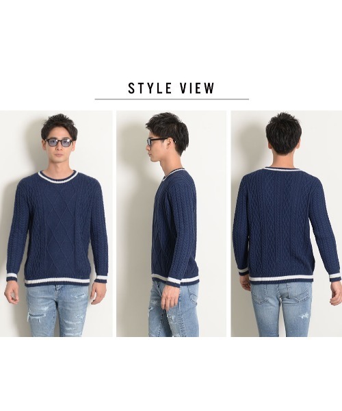 GOSTAR DE FUGA（ゴスタール ジフーガ）の「『GOSTAR DE FUGA』ケーブルラインプルオーバー長袖ニット（ニット/セーター・メンズ・ネイビー/グレー系その他・M/L）」の3枚目の写真