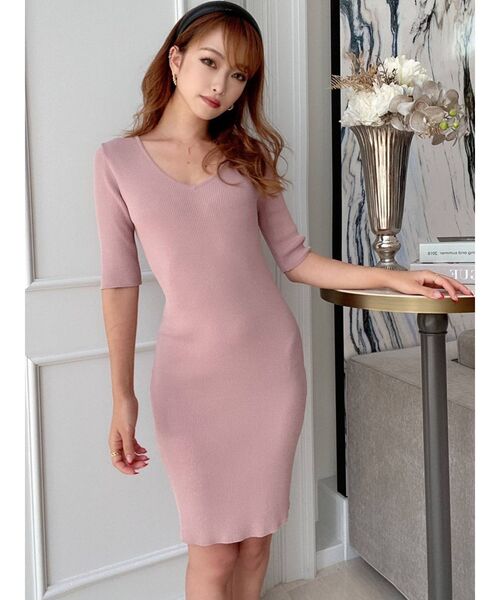 RESEXXY（リゼクシー）の「リブニット五分袖ワンピース（ワンピース・レディース・ブラック/ピンク/その他/モカ/その他1・SMALL/MEDIUM）」の3枚目の写真