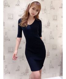 RESEXXY | リブニット五分袖ワンピース(ワンピース)