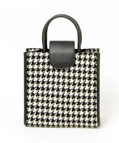 Heather(ヘザー)の「パイピングBOXトート 229086(ハンドバッグ・レディース・ブラック/ハウンドトゥース・ONE SIZE)」の4枚目の写真