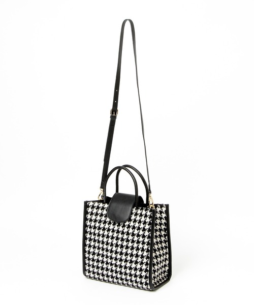 Heather(ヘザー)の「パイピングBOXトート 229086(ハンドバッグ・レディース・ブラック/ハウンドトゥース・ONE SIZE)」の11枚目の写真
