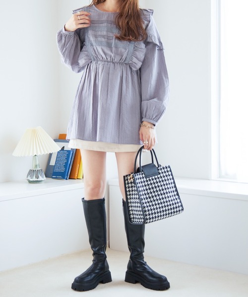 Heather(ヘザー)の「パイピングBOXトート 229086(ハンドバッグ・レディース・ブラック/ハウンドトゥース・ONE SIZE)」の18枚目の写真