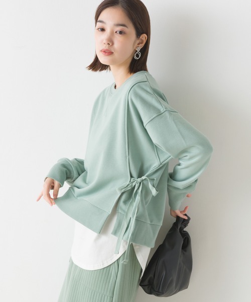 OMNES(オムネス)の「裏毛サイドリボンスウェットアンサンブル(Tシャツ/カットソー・レディース・モカ/ミント/ブラック/ベージュ・FREE)」の4枚目の写真