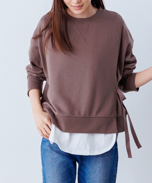 OMNES(オムネス)の「裏毛サイドリボンスウェットアンサンブル(Tシャツ/カットソー・レディース・モカ/ミント/ブラック/ベージュ・FREE)」の3枚目の写真