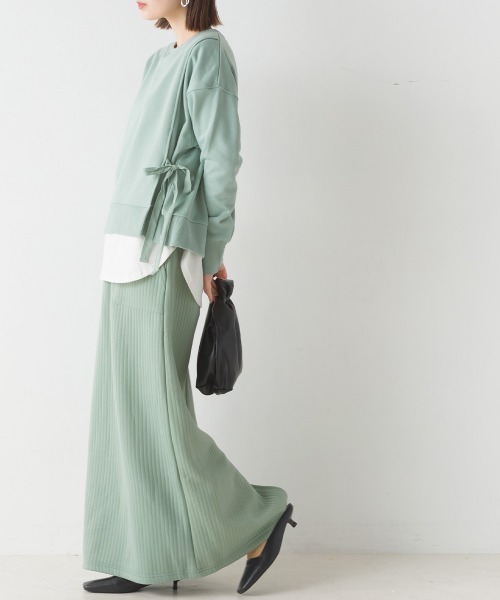 OMNES(オムネス)の「裏毛サイドリボンスウェットアンサンブル(Tシャツ/カットソー・レディース・モカ/ミント/ブラック/ベージュ・FREE)」の10枚目の写真