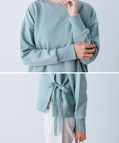 OMNES(オムネス)の「裏毛サイドリボンスウェットアンサンブル(Tシャツ/カットソー・レディース・モカ/ミント/ブラック/ベージュ・FREE)」の7枚目の写真