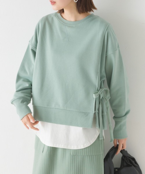 OMNES(オムネス)の「裏毛サイドリボンスウェットアンサンブル(Tシャツ/カットソー・レディース・モカ/ミント/ブラック/ベージュ・FREE)」の9枚目の写真