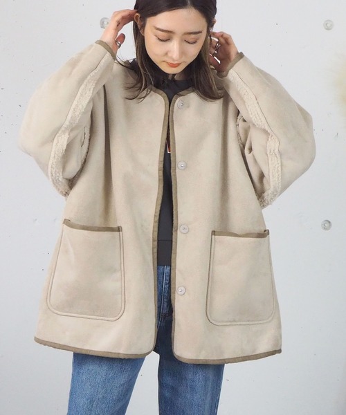 tiptop（ティップトップ）の「フェイクムートンパイピングリバーシブルブルゾン（ムートンコート・レディース・ベージュ/アイボリー/ライトベージュ/キナリ・FREE）」の13枚目の写真