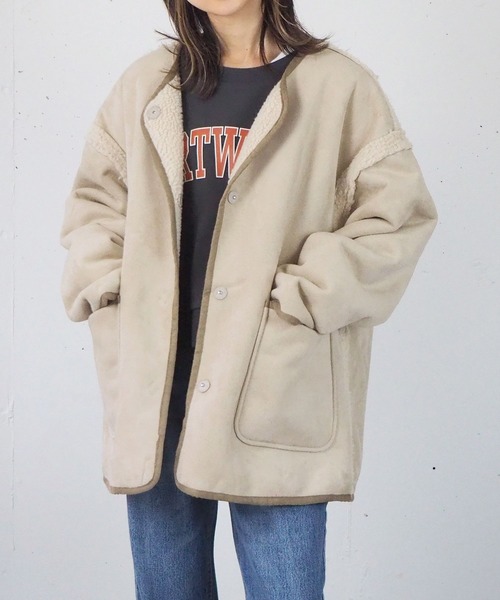 tiptop（ティップトップ）の「フェイクムートンパイピングリバーシブルブルゾン（ムートンコート・レディース・ベージュ/アイボリー/ライトベージュ/キナリ・FREE）」の14枚目の写真