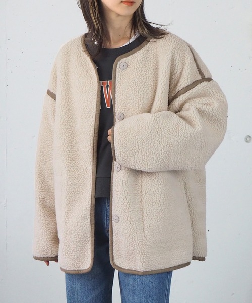 tiptop（ティップトップ）の「フェイクムートンパイピングリバーシブルブルゾン（ムートンコート・レディース・ベージュ/アイボリー/ライトベージュ/キナリ・FREE）」の20枚目の写真