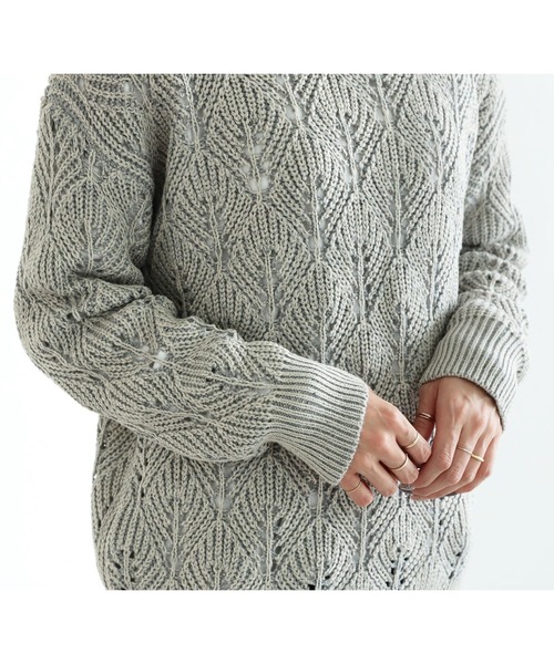 グレー 透かし編み ダイヤモンド模様 ニット ミックスカラーダイヤ柄透かし編みニット（ニット/セーター
