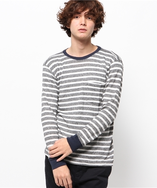 OUTLET(アウトレット)の「【Ciaopanic】ネップボーダー配色ポケTee(Tシャツ/カットソー・メンズ・ネイビー/ホワイト/ブルー・MEDIUM/LARGE)」の3枚目の写真