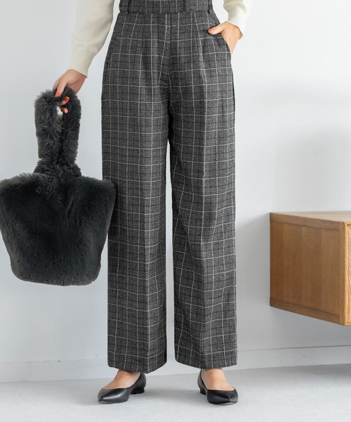 STYLE DELI(スタイルデリ)の「ステッチチェック柄ワイドパンツ(その他パンツ・レディース・ブラック/ブラウン・01/02)」の2枚目の写真