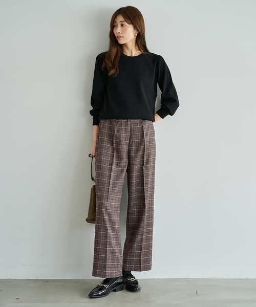 STYLE DELI(スタイルデリ)の「ステッチチェック柄ワイドパンツ(その他パンツ・レディース・ブラック/ブラウン・01/02)」の3枚目の写真