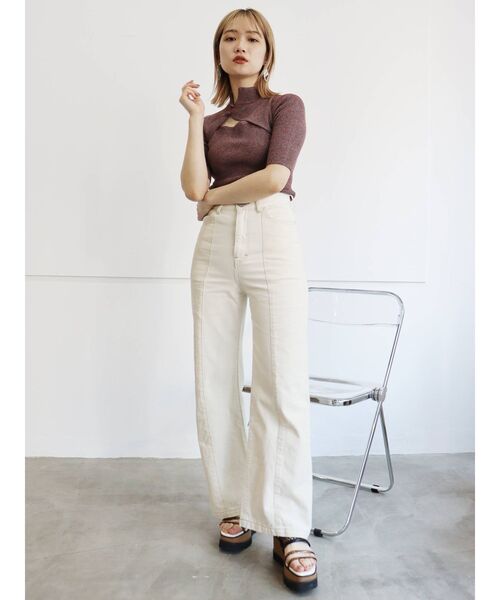 MURUA（ムルーア）の「MIXパターンストレートパンツ【セットアップ着用可能】（デニムパンツ・レディース・アイボリー/グレー・1/2）」の12枚目の写真
