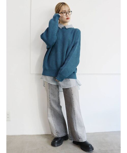 MURUA（ムルーア）の「MIXパターンストレートパンツ【セットアップ着用可能】（デニムパンツ・レディース・アイボリー/グレー・1/2）」の6枚目の写真