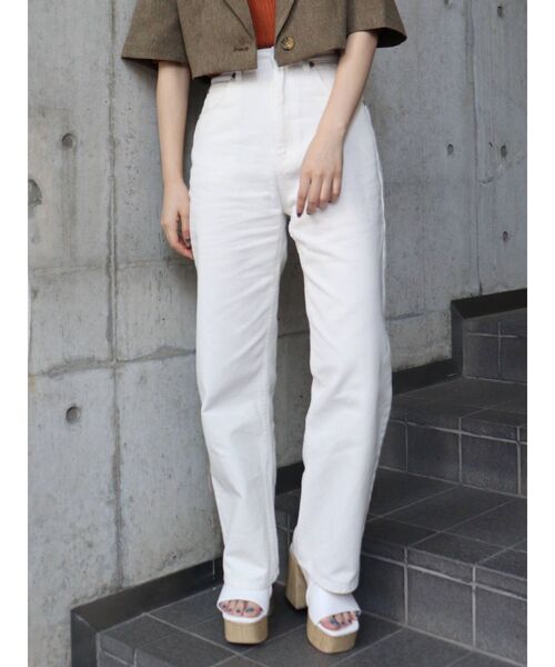 MURUA（ムルーア）の「MIXパターンストレートパンツ【セットアップ着用可能】（デニムパンツ・レディース・アイボリー/グレー・1/2）」の16枚目の写真