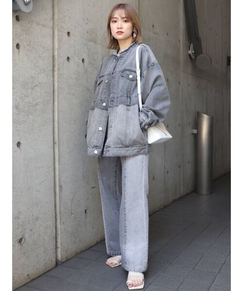MURUA（ムルーア）の「MIXパターンストレートパンツ【セットアップ着用可能】（デニムパンツ・レディース・アイボリー/グレー・1/2）」の14枚目の写真