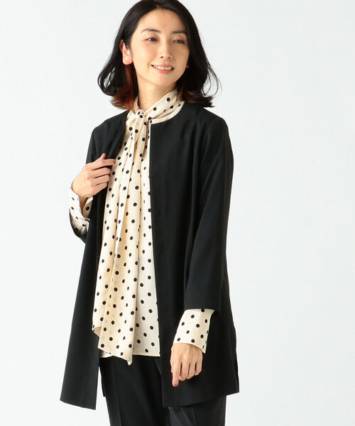 EFFE BEAMS（エッフェビームス）の「M・fil×EFFE BEAMS / 梳毛 ロングジャケット（ノーカラージャケット・レディース・ブラック/ネイビー・36/38）」の3枚目の写真