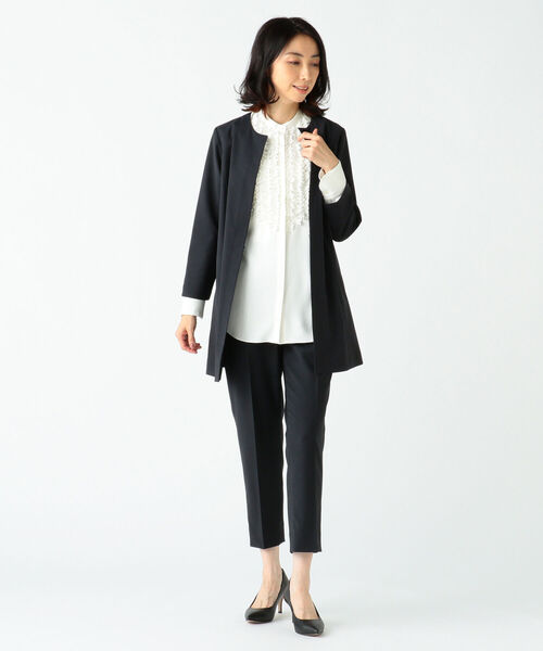 EFFE BEAMS（エッフェビームス）の「M・fil×EFFE BEAMS / 梳毛 ロングジャケット（ノーカラージャケット・レディース・ブラック/ネイビー・36/38）」の6枚目の写真