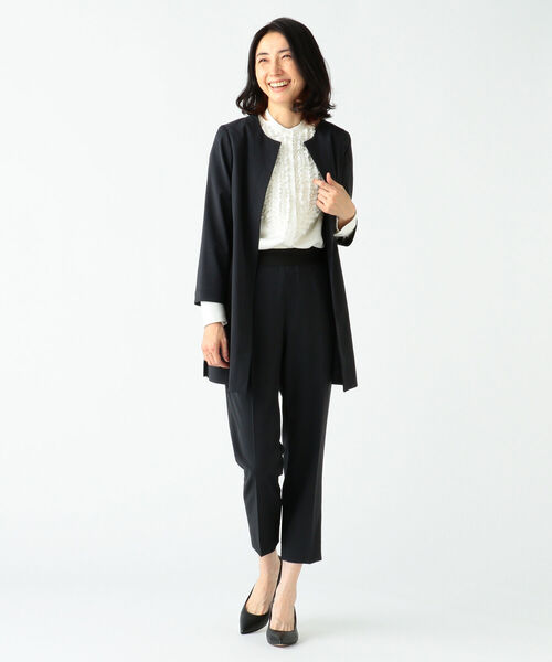 EFFE BEAMS（エッフェビームス）の「M・fil×EFFE BEAMS / 梳毛 ロングジャケット（ノーカラージャケット・レディース・ブラック/ネイビー・36/38）」の7枚目の写真