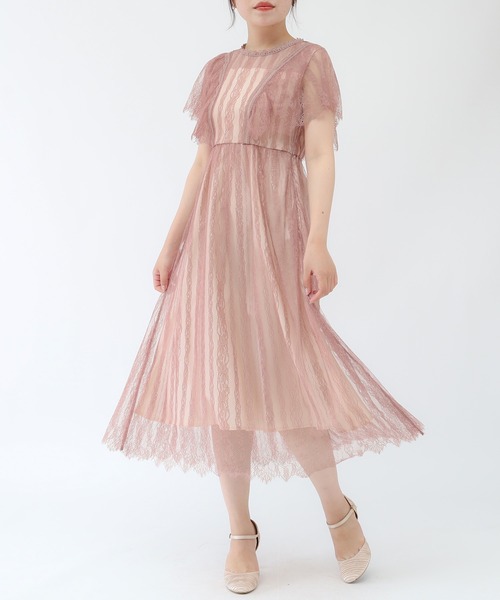 Odier ドレス ワンピース ドレス はしごレース使い袖フリル ドレス Trudea トルディア のファッション 最