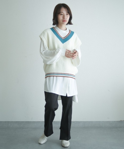 spoon store(スプーンストア)の「チルデンニットベスト(ベスト・レディース・グリーン/アイボリー・フリー)」の5枚目の写真