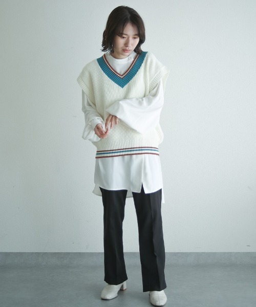 spoon store(スプーンストア)の「チルデンニットベスト(ベスト・レディース・グリーン/アイボリー・フリー)」の6枚目の写真