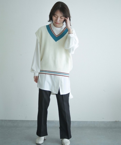 spoon store(スプーンストア)の「チルデンニットベスト(ベスト・レディース・グリーン/アイボリー・フリー)」の7枚目の写真