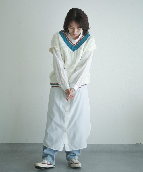 spoon store(スプーンストア)の「チルデンニットベスト(ベスト・レディース・グリーン/アイボリー・フリー)」の8枚目の写真