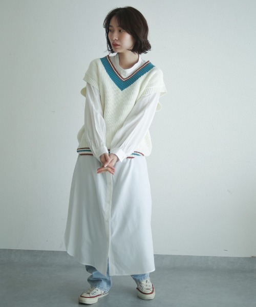 spoon store(スプーンストア)の「チルデンニットベスト(ベスト・レディース・グリーン/アイボリー・フリー)」の9枚目の写真