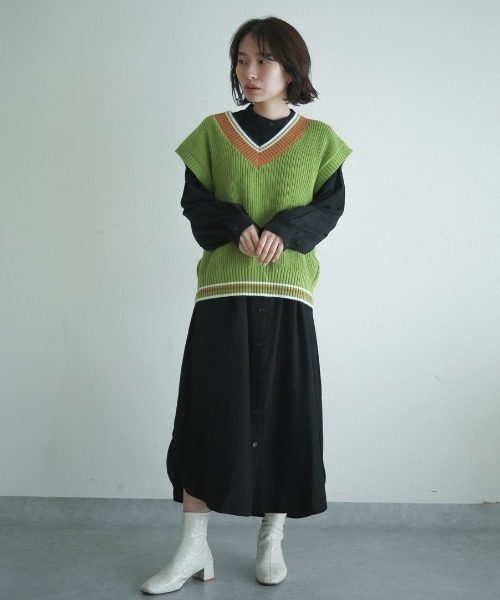 spoon store(スプーンストア)の「チルデンニットベスト(ベスト・レディース・グリーン/アイボリー・フリー)」の18枚目の写真