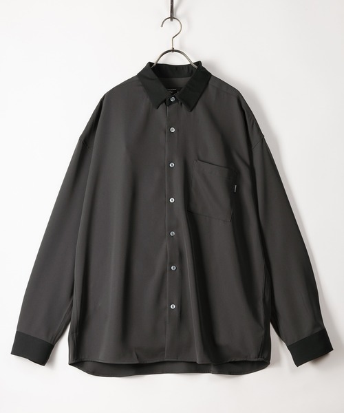 SlashDate（スラッシュデイト）の「ナチュラルストレッチクレリックシャツ/とろみシャツ/オーバーサイズシャツ（シャツ/ブラウス・メンズ・ホワイト/チャコールグレー/ブラック/ブルー/グリーン/グレイッシュベージュ・M/L）」の3枚目の写真