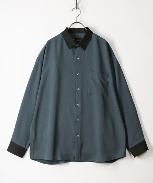 SlashDate（スラッシュデイト）の「ナチュラルストレッチクレリックシャツ/とろみシャツ/オーバーサイズシャツ（シャツ/ブラウス・メンズ・ホワイト/チャコールグレー/ブラック/ブルー/グリーン/グレイッシュベージュ・M/L）」の6枚目の写真