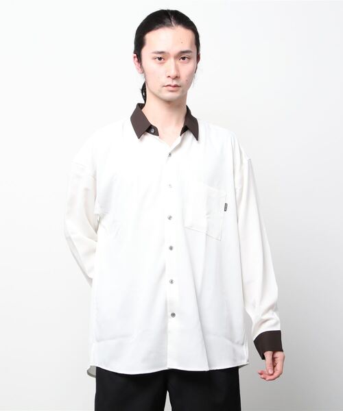 SlashDate（スラッシュデイト）の「ナチュラルストレッチクレリックシャツ/とろみシャツ/オーバーサイズシャツ（シャツ/ブラウス・メンズ・ホワイト/チャコールグレー/ブラック/ブルー/グリーン/グレイッシュベージュ・M/L）」の14枚目の写真