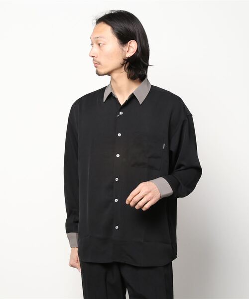 SlashDate（スラッシュデイト）の「ナチュラルストレッチクレリックシャツ/とろみシャツ/オーバーサイズシャツ（シャツ/ブラウス・メンズ・ホワイト/チャコールグレー/ブラック/ブルー/グリーン/グレイッシュベージュ・M/L）」の15枚目の写真