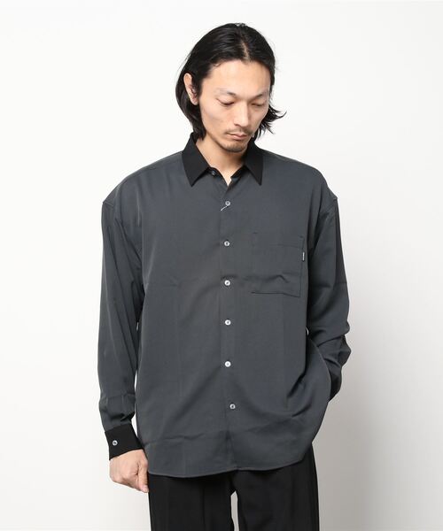 SlashDate（スラッシュデイト）の「ナチュラルストレッチクレリックシャツ/とろみシャツ/オーバーサイズシャツ（シャツ/ブラウス・メンズ・ホワイト/チャコールグレー/ブラック/ブルー/グリーン/グレイッシュベージュ・M/L）」の16枚目の写真