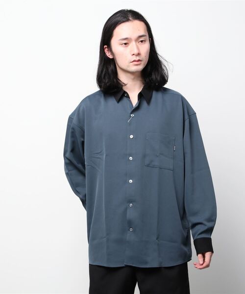 SlashDate（スラッシュデイト）の「ナチュラルストレッチクレリックシャツ/とろみシャツ/オーバーサイズシャツ（シャツ/ブラウス・メンズ・ホワイト/チャコールグレー/ブラック/ブルー/グリーン/グレイッシュベージュ・M/L）」の18枚目の写真